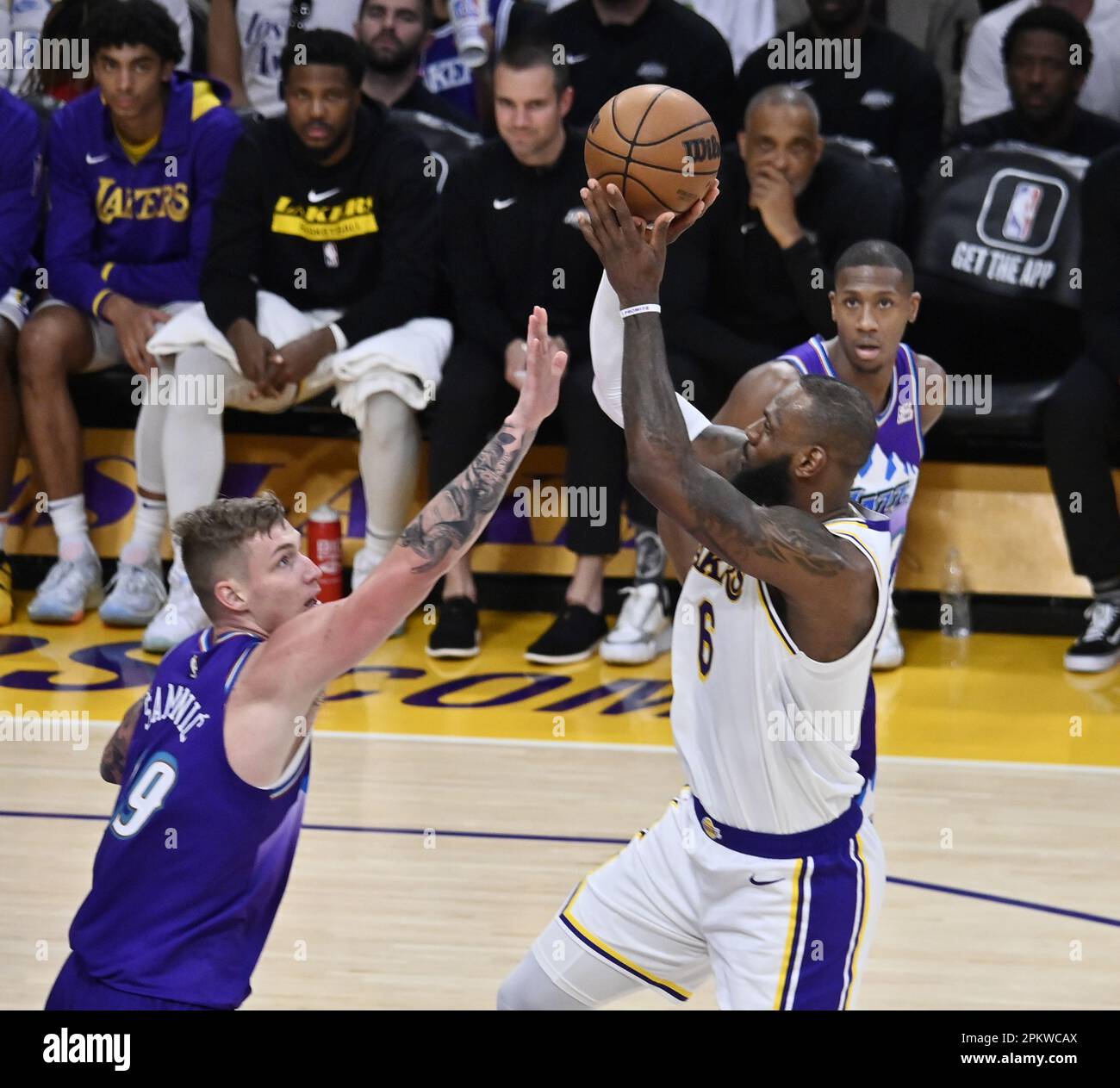 The Nike shoes of Los Angeles Lakers forward LeBron James (6) during the  game against the Utah Jazz at Crypto.com Arena.