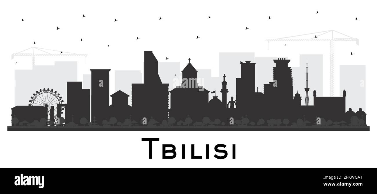 Tbilisi Georgia City Skyline Silhouette with Black Buildings Isolated on White. Vector Illustration. Tbilisi Cityscape with Landmarks. Stock Vector