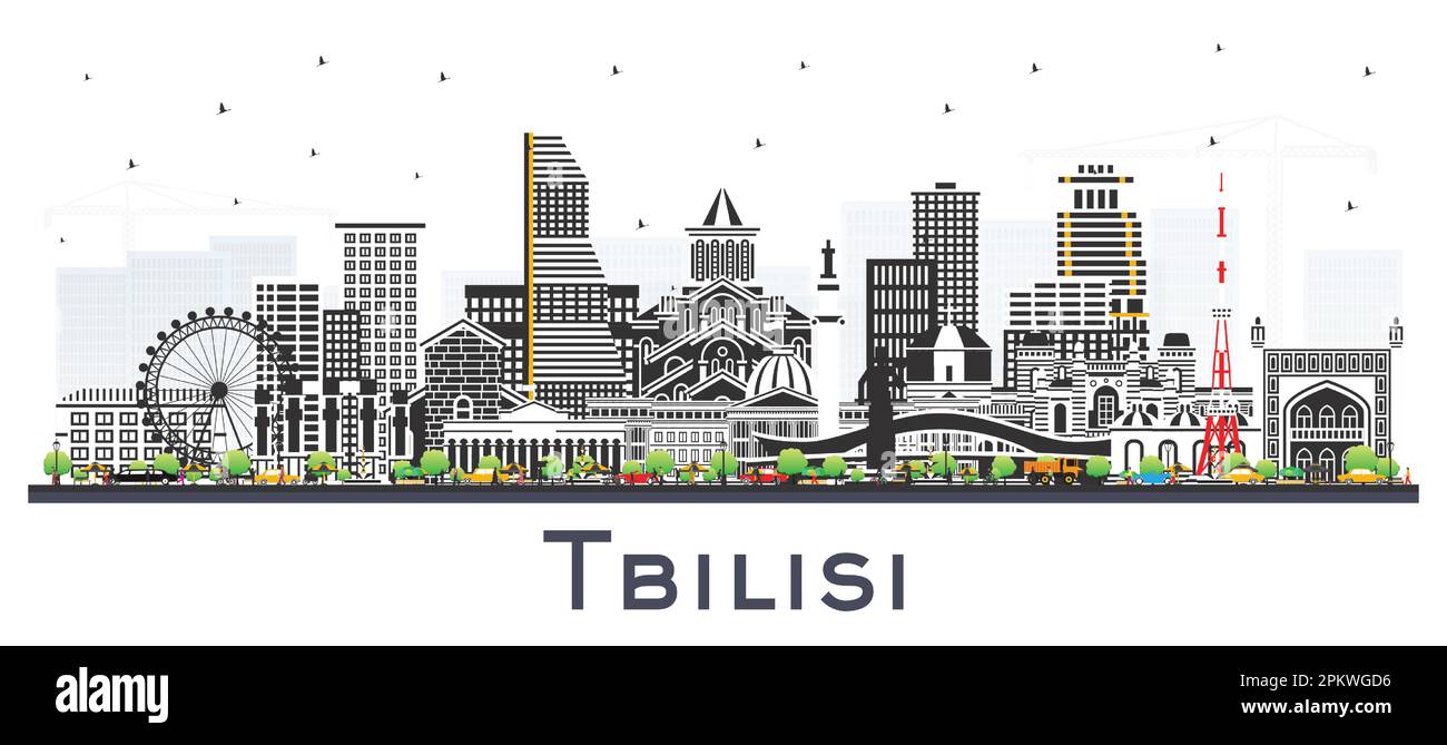 Tbilisi Georgia City Skyline with Color Buildings Isolated on White. Vector Illustration. Tbilisi Cityscape with Landmarks. Business Travel. Stock Vector