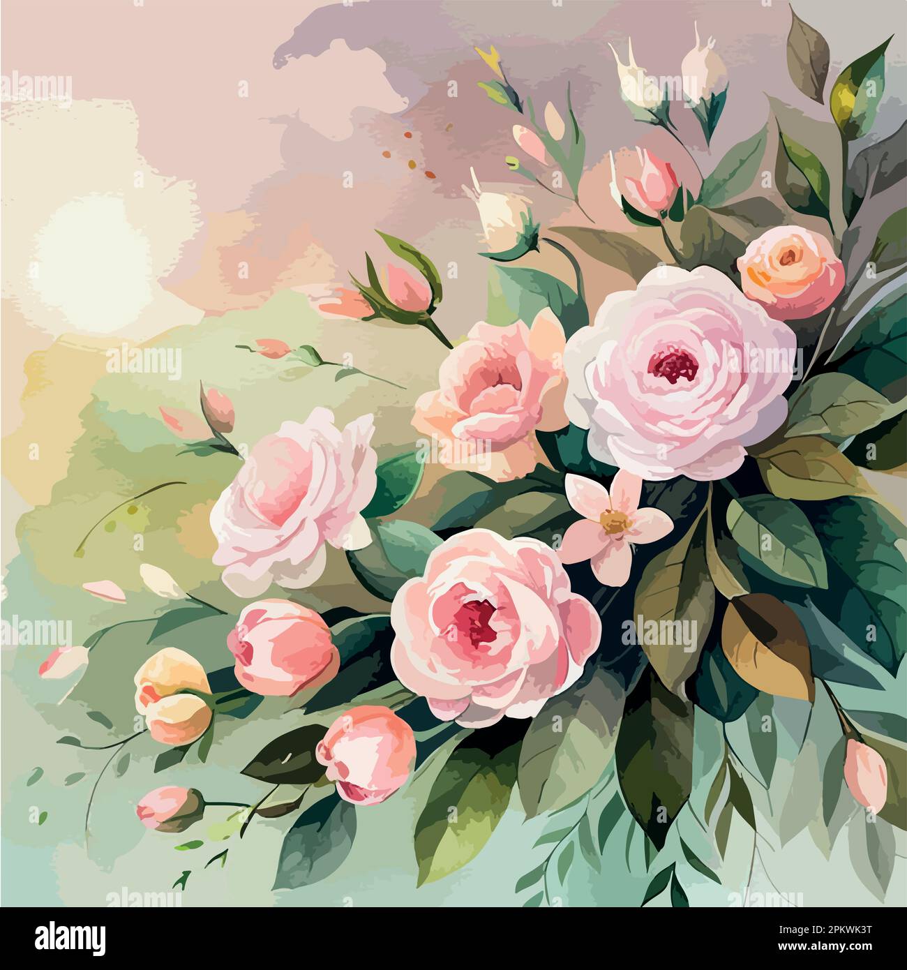Vector floral bouquet design garden pink peach creamy powder pale Rose ...
