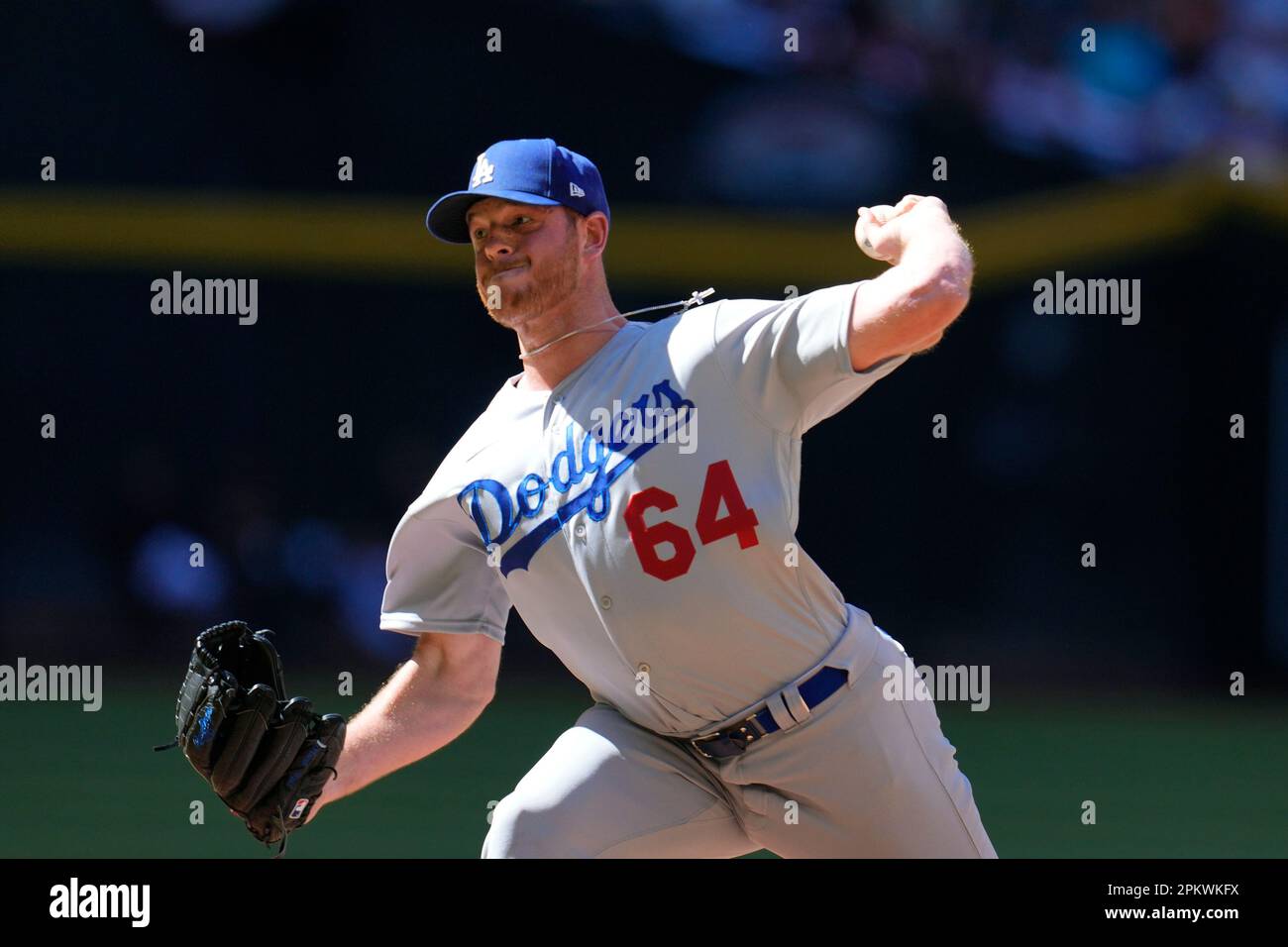 Los Angeles Dodgers relief pitcher Caleb Ferguson throws against the