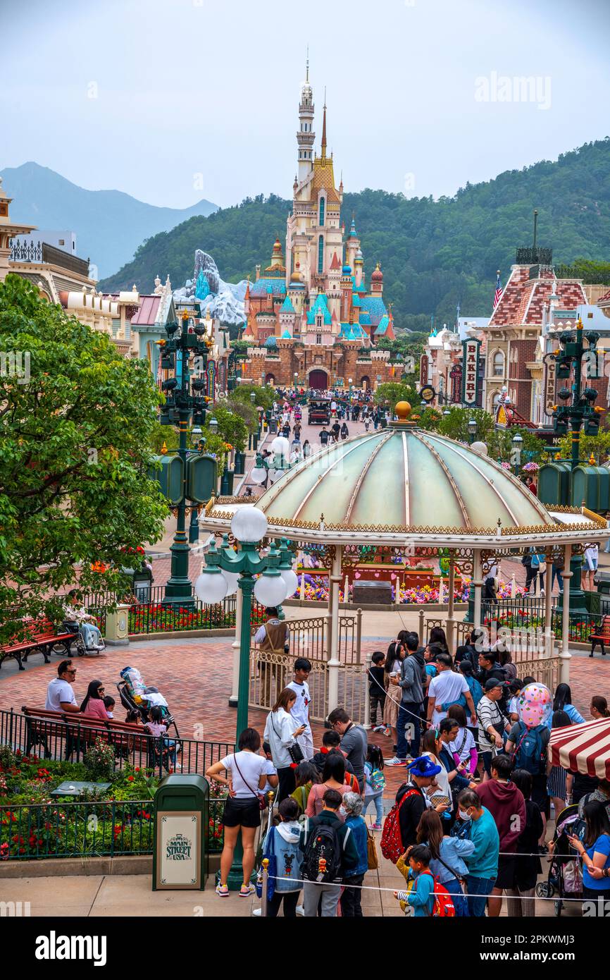 Disneyland Hong Kong re-opens as Covid 19 pandemic rules ease in 2023, Hong Kong, China. Stock Photo