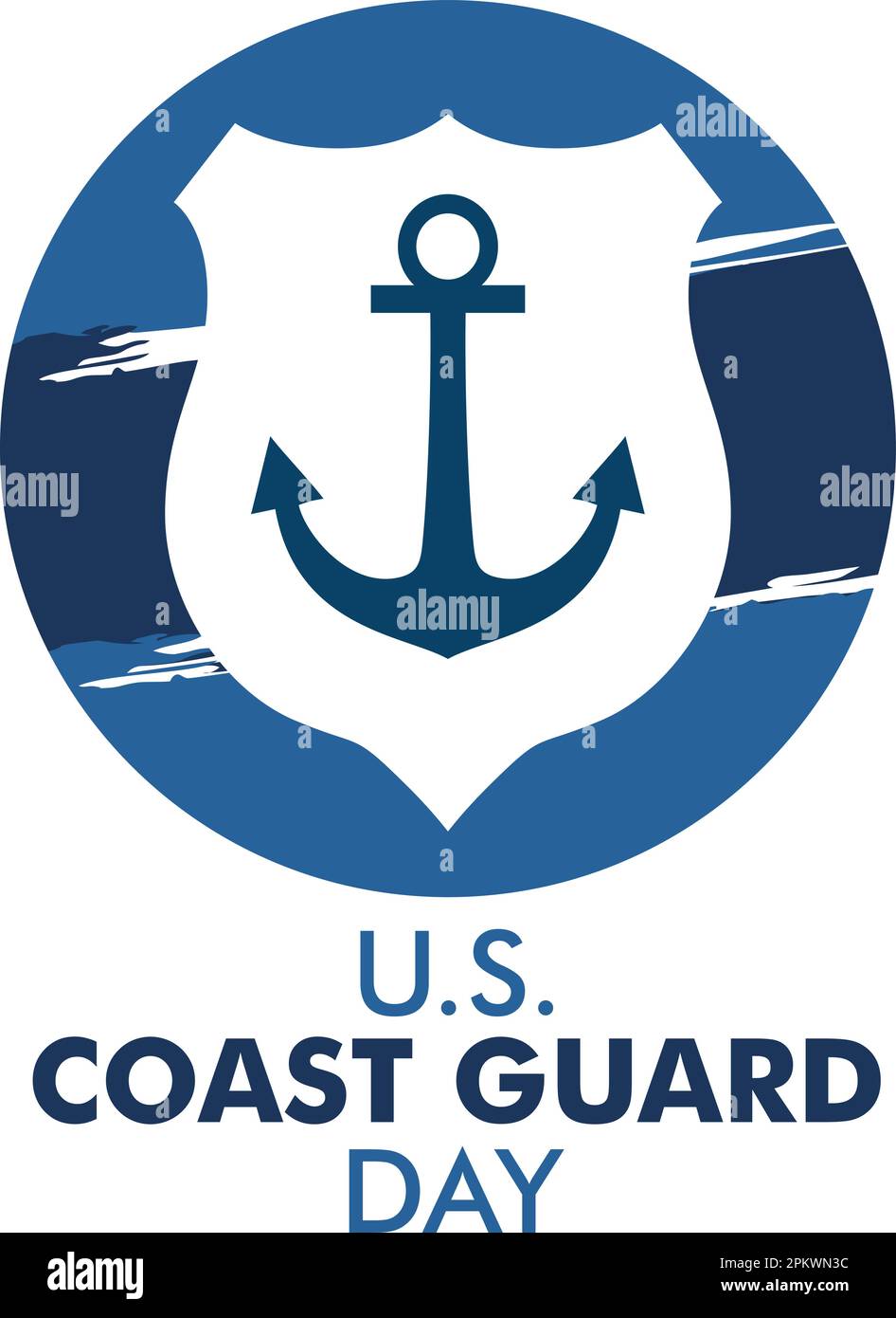 U.S. Coast Guard Day in United States, celebrated annual in August 4. Sea style. Design with anchor and shield. Patriotic element, modern background v Stock Vector