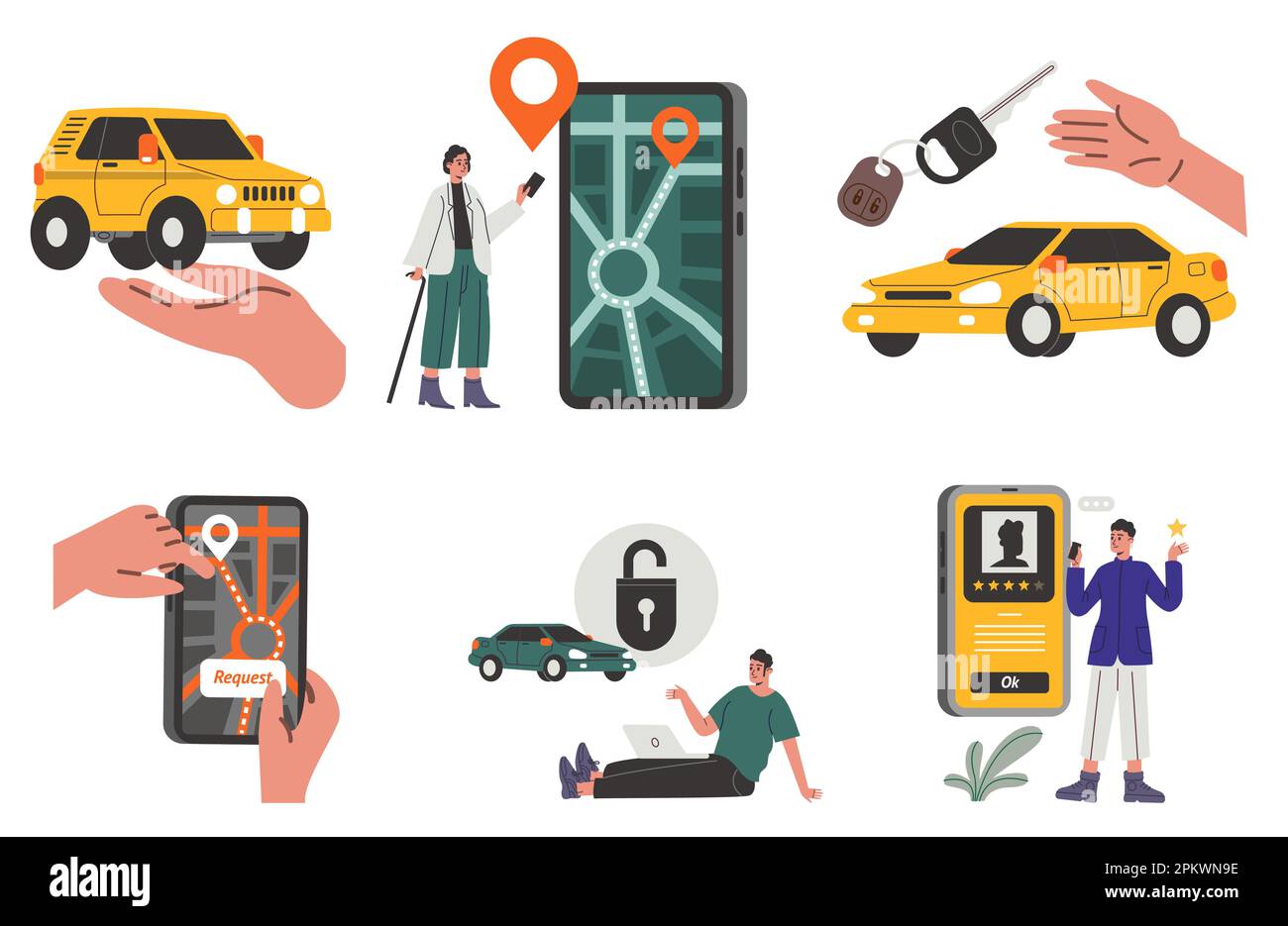 Carsharing service. City car change. Transport rental. Vehicle tracking