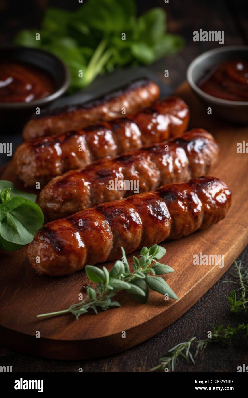 Collection of different types of German pork and veal sausages with