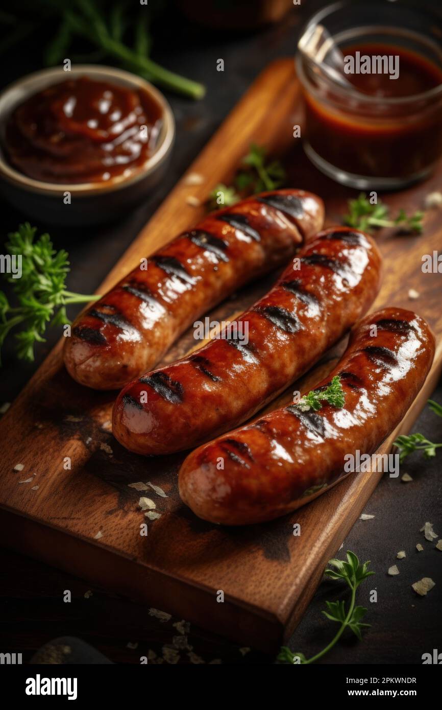 Collection of different types of German pork and veal sausages with