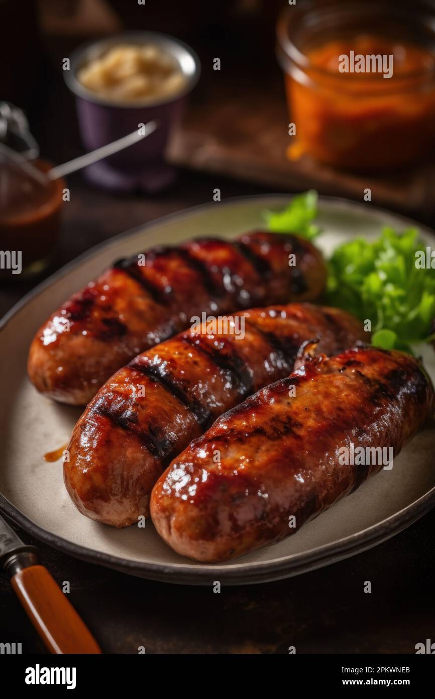 Collection of different types of German pork and veal sausages with