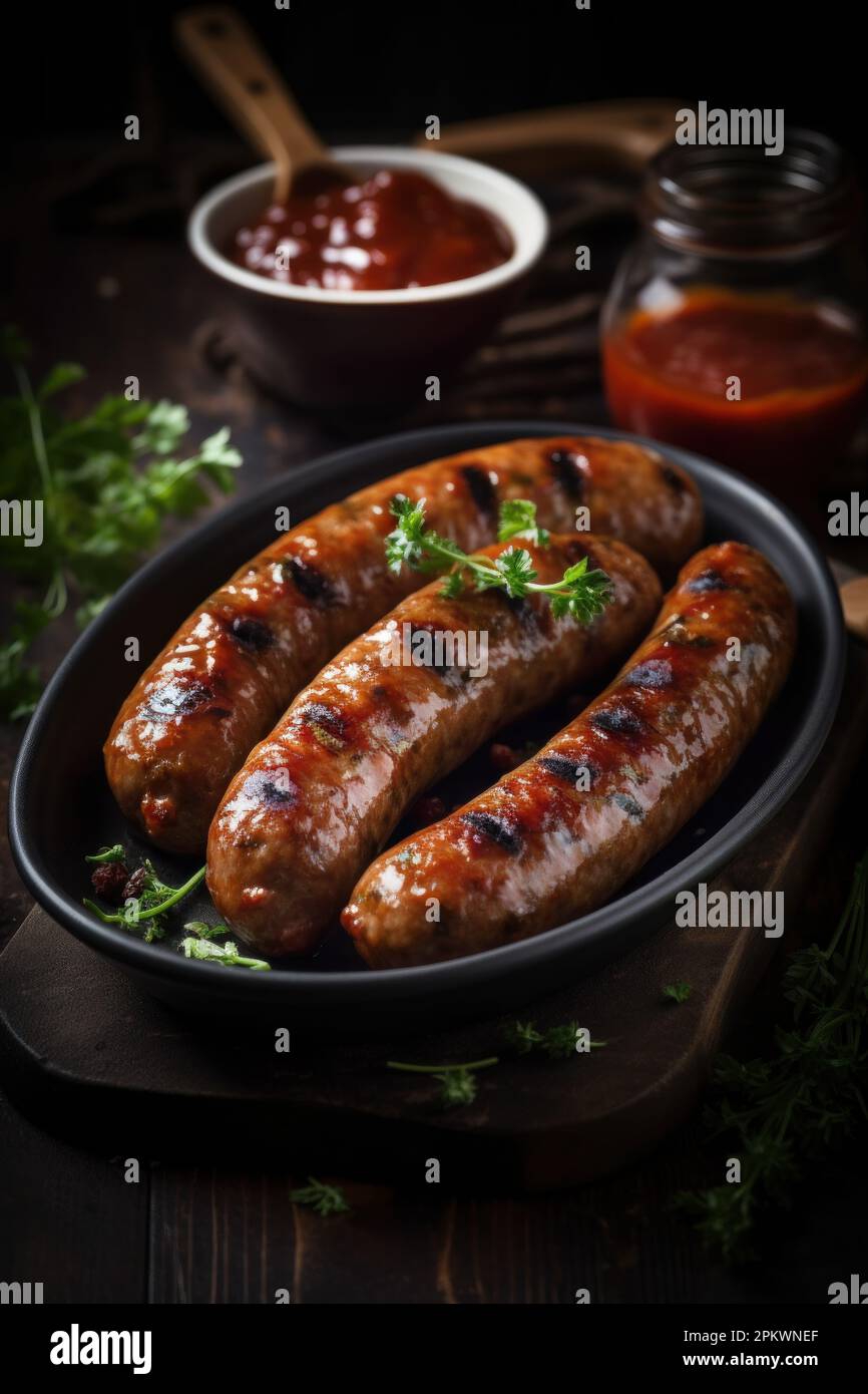 Collection of different types of German pork and veal sausages with
