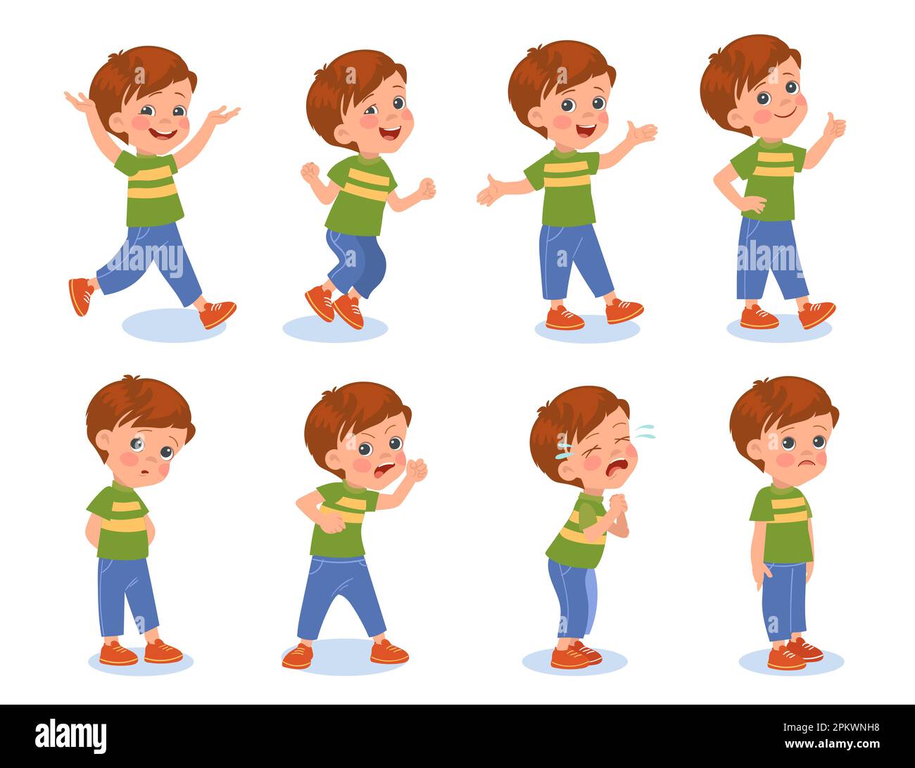 Funny boy expressions. Little hild with different emotions. Cheerful or