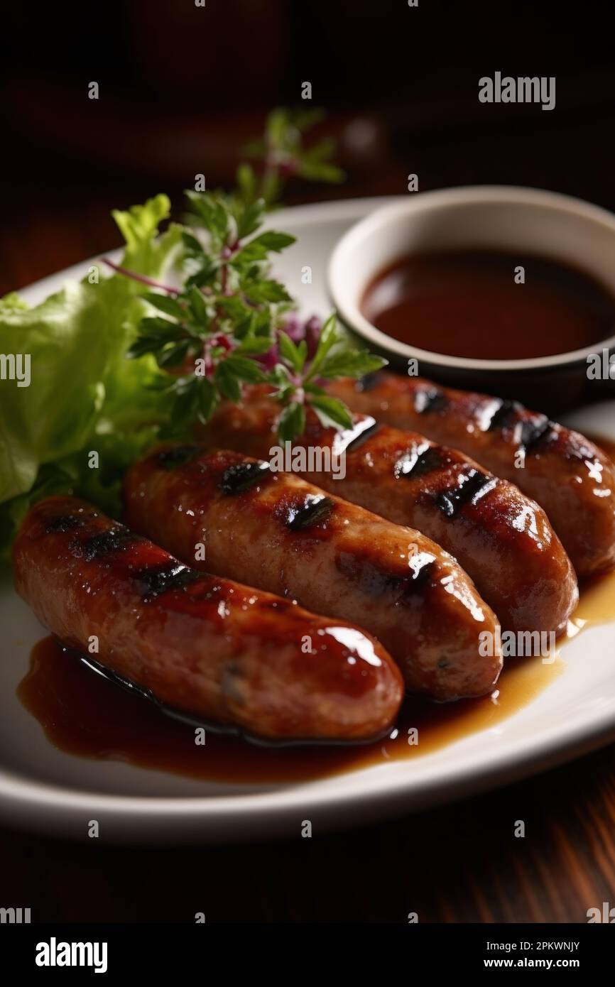 Collection of different types of German pork and veal sausages with