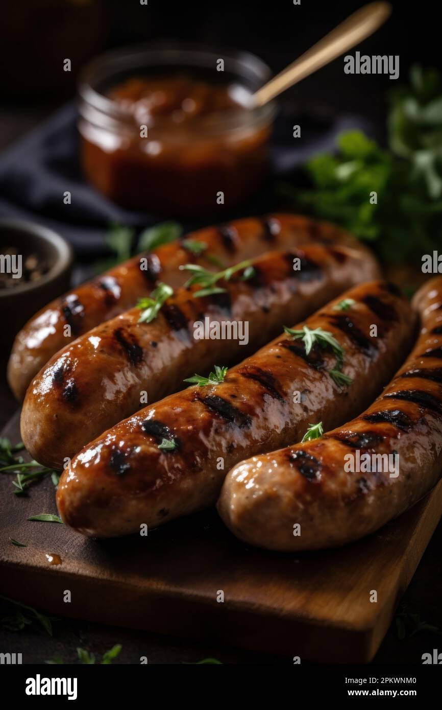 Collection of different types of German pork and veal sausages with
