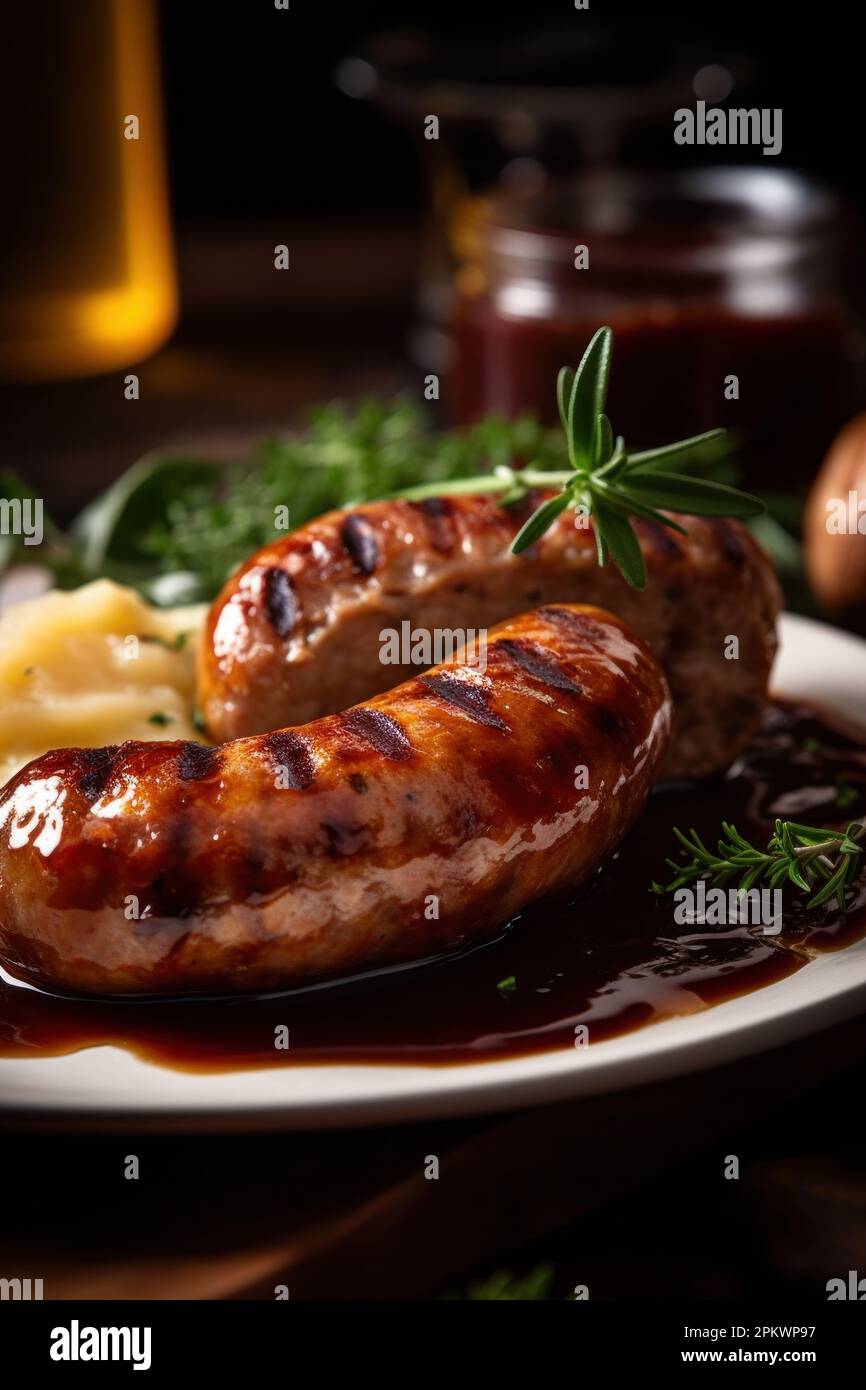 Collection of different types of German pork and veal sausages with