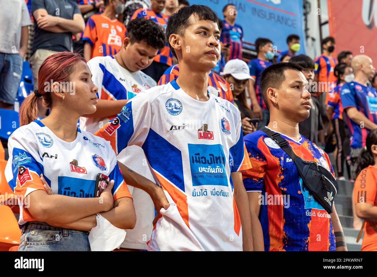 Port F.C. supporters and spectators standing for national anthem before ...