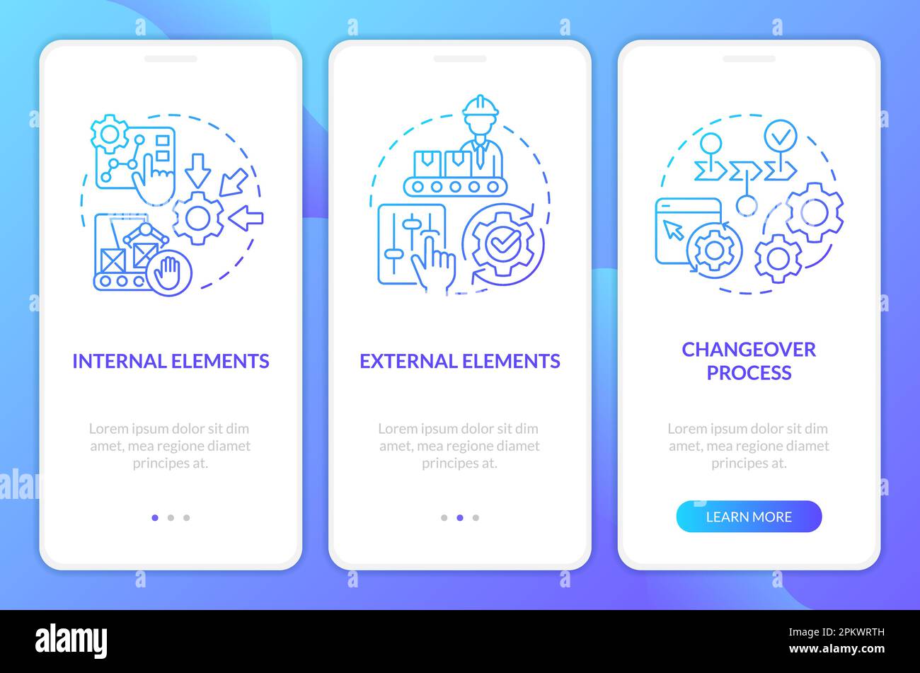 SMED concepts blue gradient onboarding mobile app screen Stock Vector