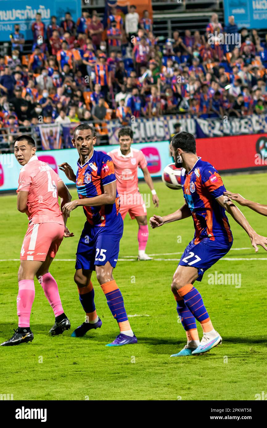 Football action during Thai league match at PAT stadium, Klong Toey