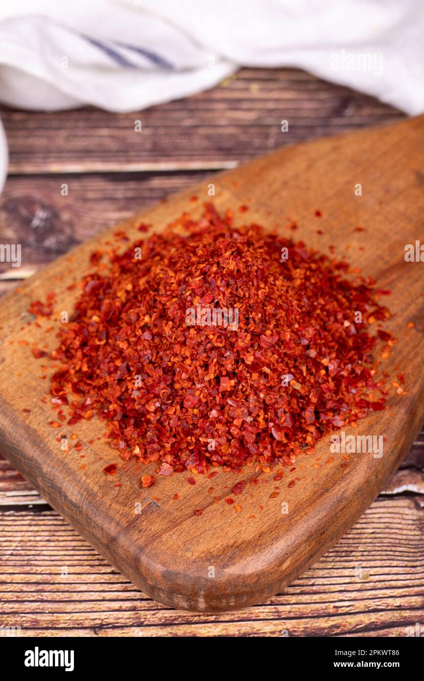 Dried red pepper flakes. Spices and herbs. Chilli pepper seedless