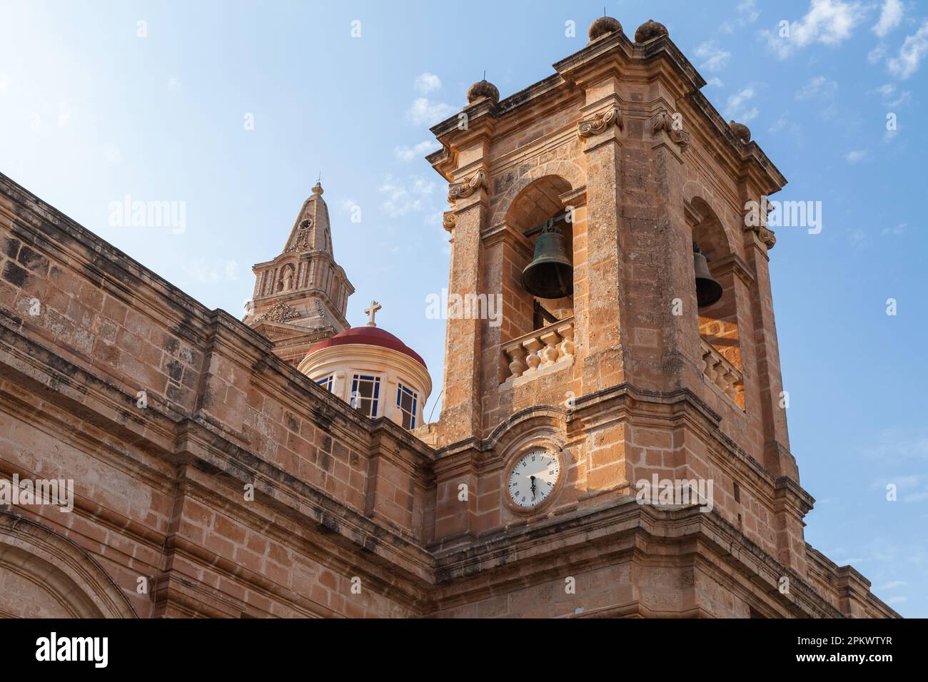 Belfry of the Parish Church of the Nativity of the Virgin Mary in Mellieha, Malta Stock Photo