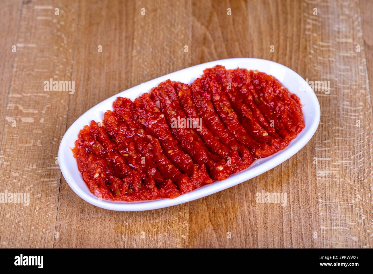 Chili Paste Hot Snack Prepared With Pepper Paste In A Ceramic Bowl