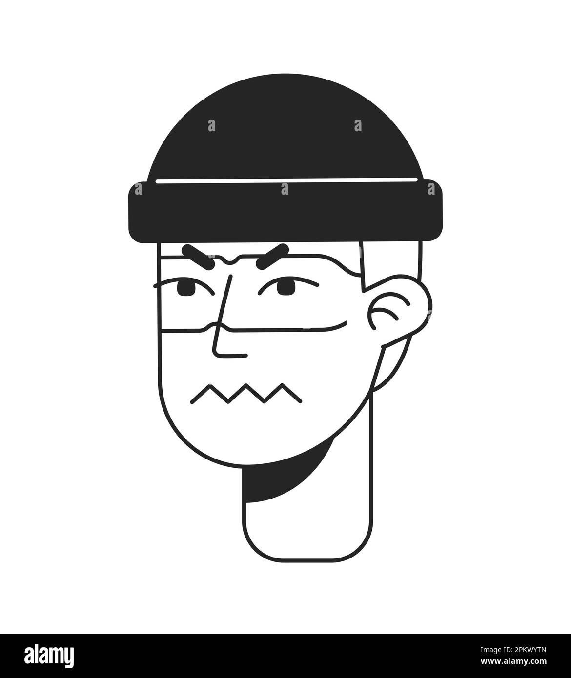 Irked male delinquent monochromatic flat vector character head Stock