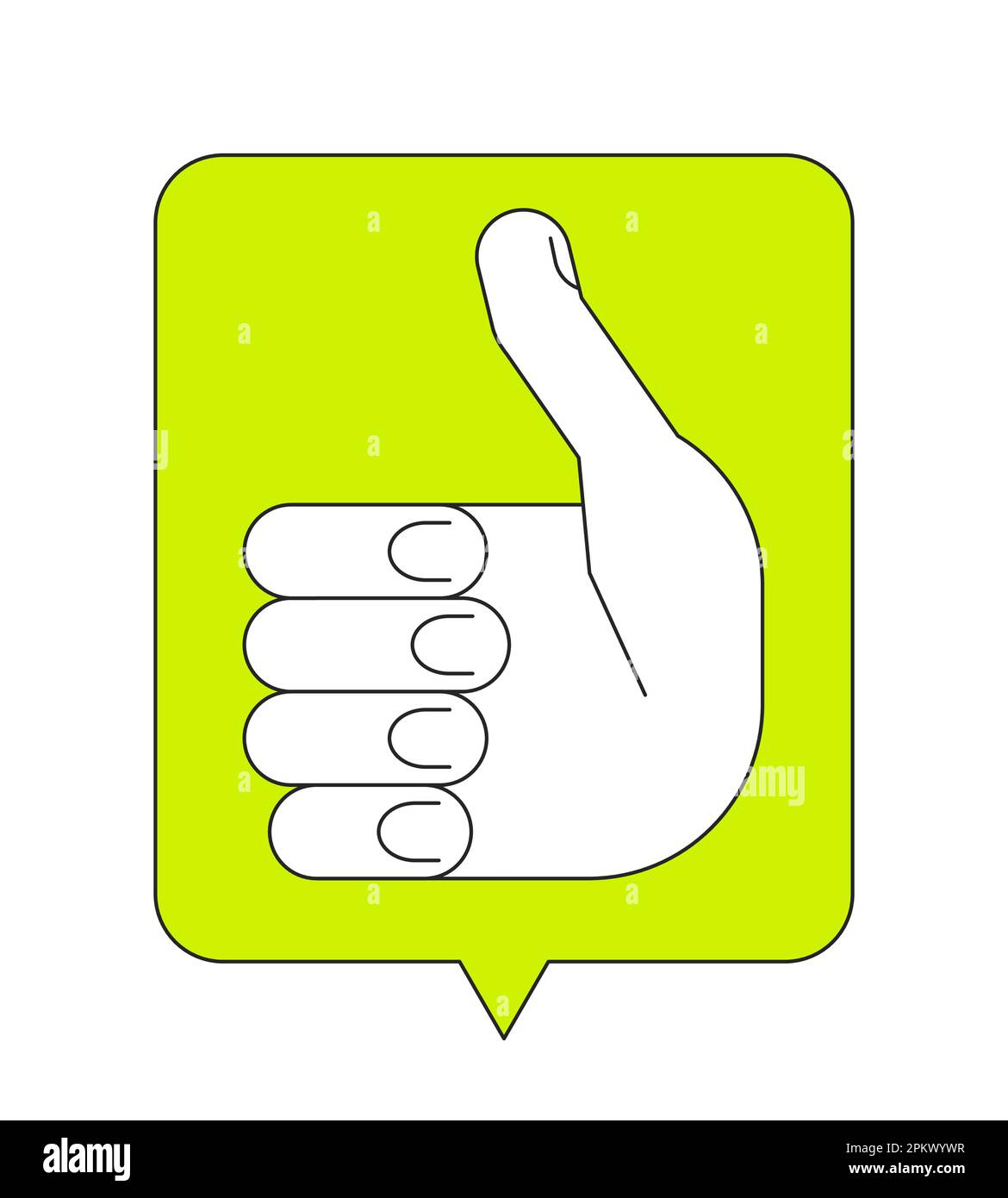 Green speech bubble with thumb up gesture linear flat color vector icon Stock Vector
