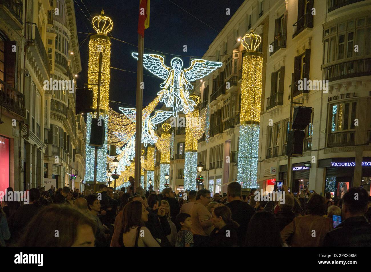 Christmas lights in Calle Marques de Larios, Malaga, Andalusia, Costa