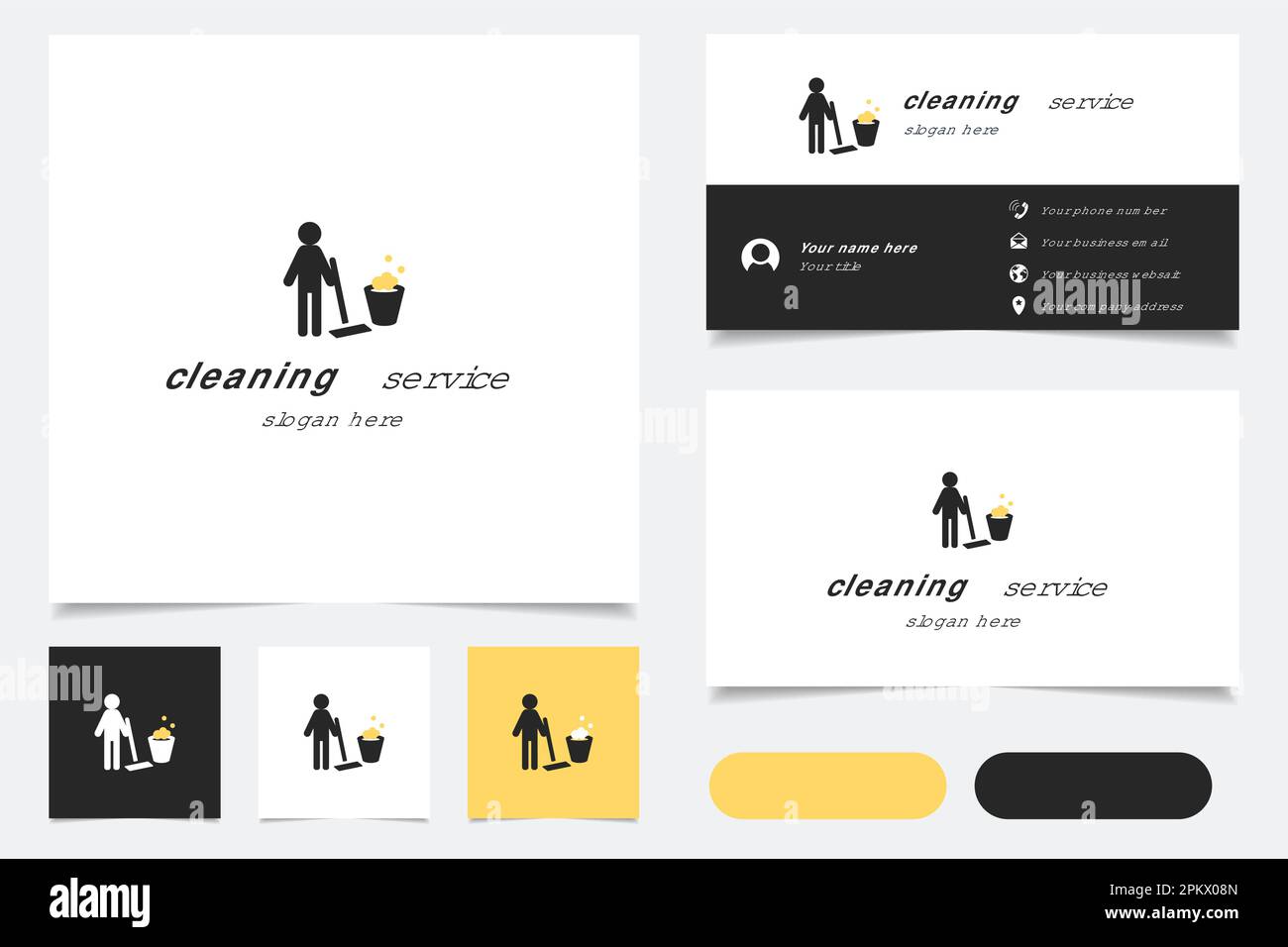 Cleaning service logo design with editable slogan. Branding book and