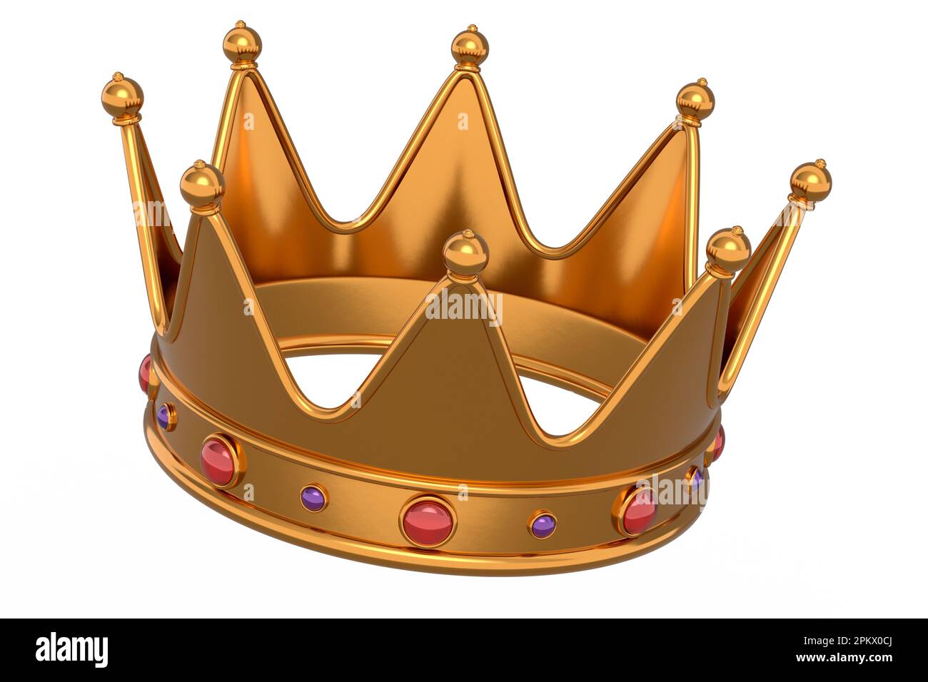 Gold royal king crown with jewelry isolated on white background. 3d ...