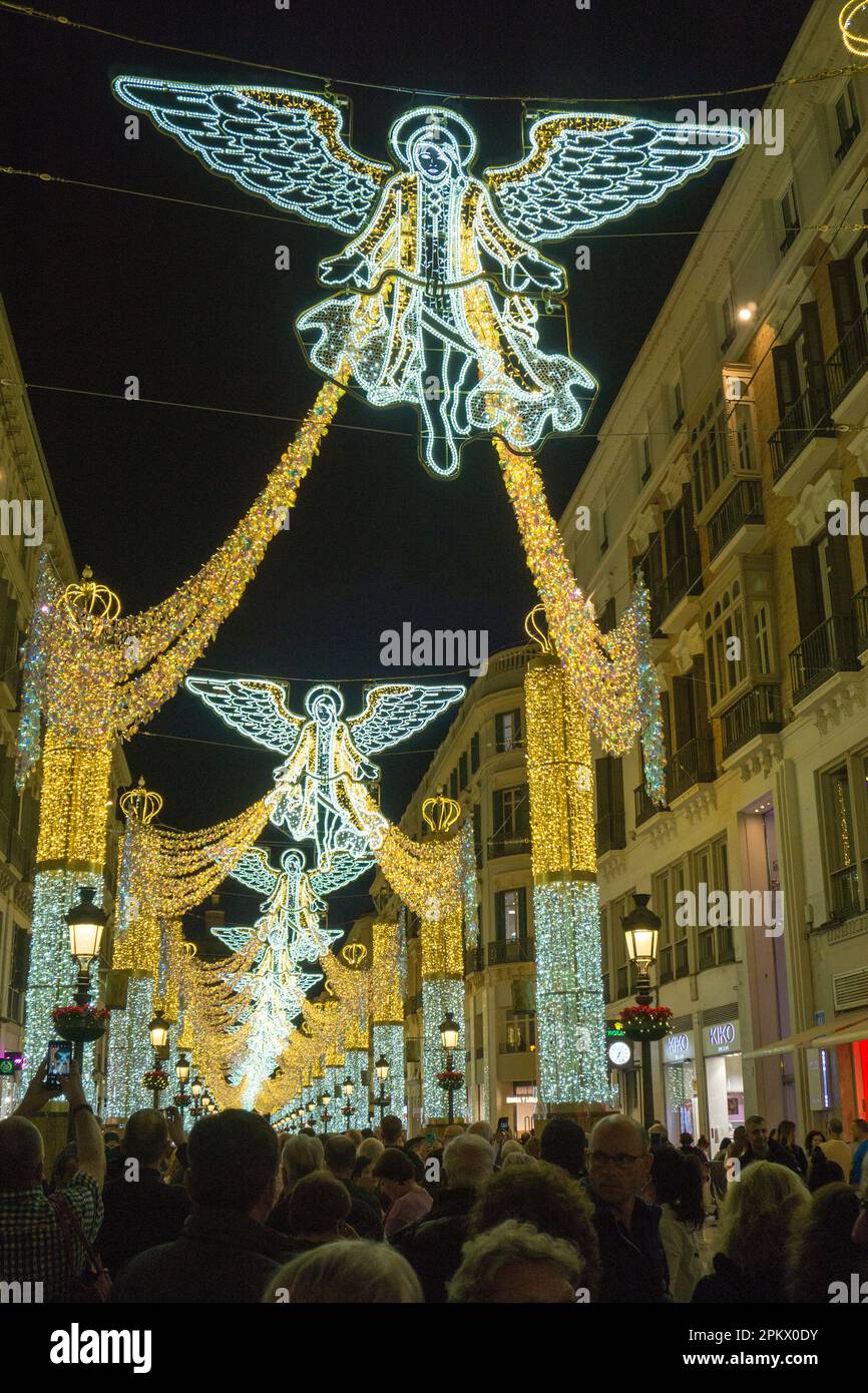 Christmas lights in Calle Marques de Larios, Malaga, Andalusia, Costa del Sol, Spain, Europe