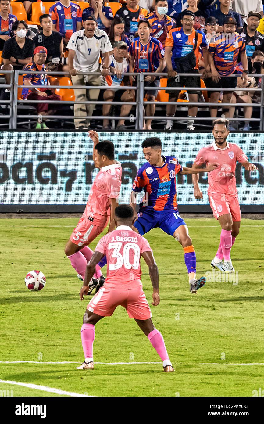 Football action during Thai league match at PAT stadium, Klong Toey