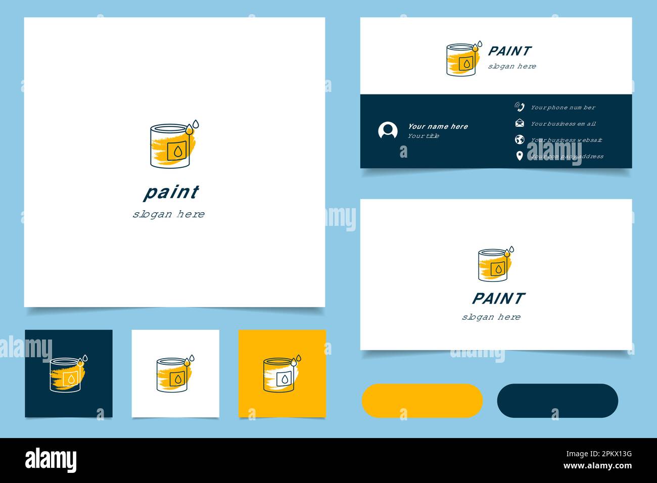 Paint logo design with editable slogan. Branding book and business card