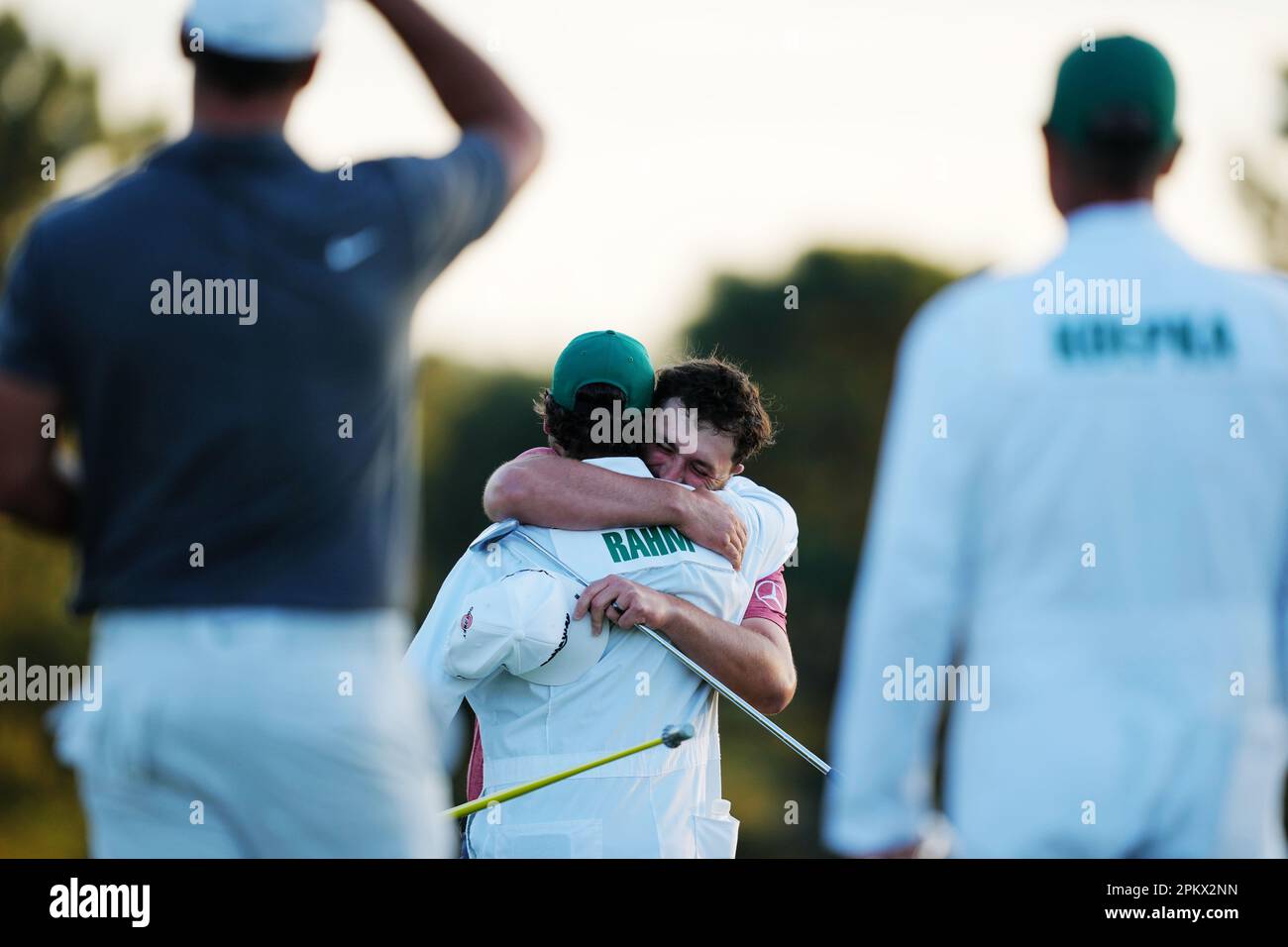 Augusta, USA. 9th Apr, 2023. Jon Rahm (2nd R) of Spain celebrates