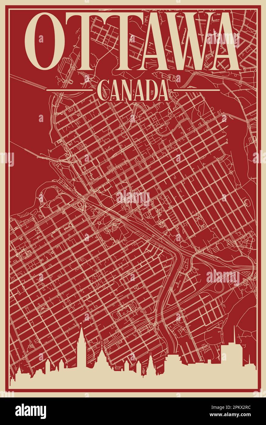 Road network poster of the downtown OTTAWA, CANADA Stock Vector Image