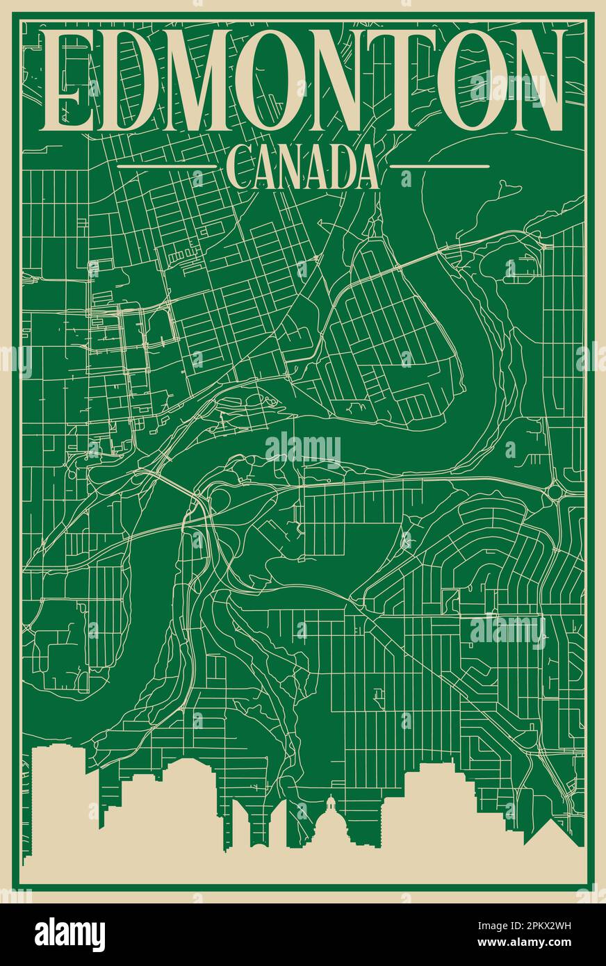 Road network poster of the downtown EDMONTON, CANADA Stock Vector