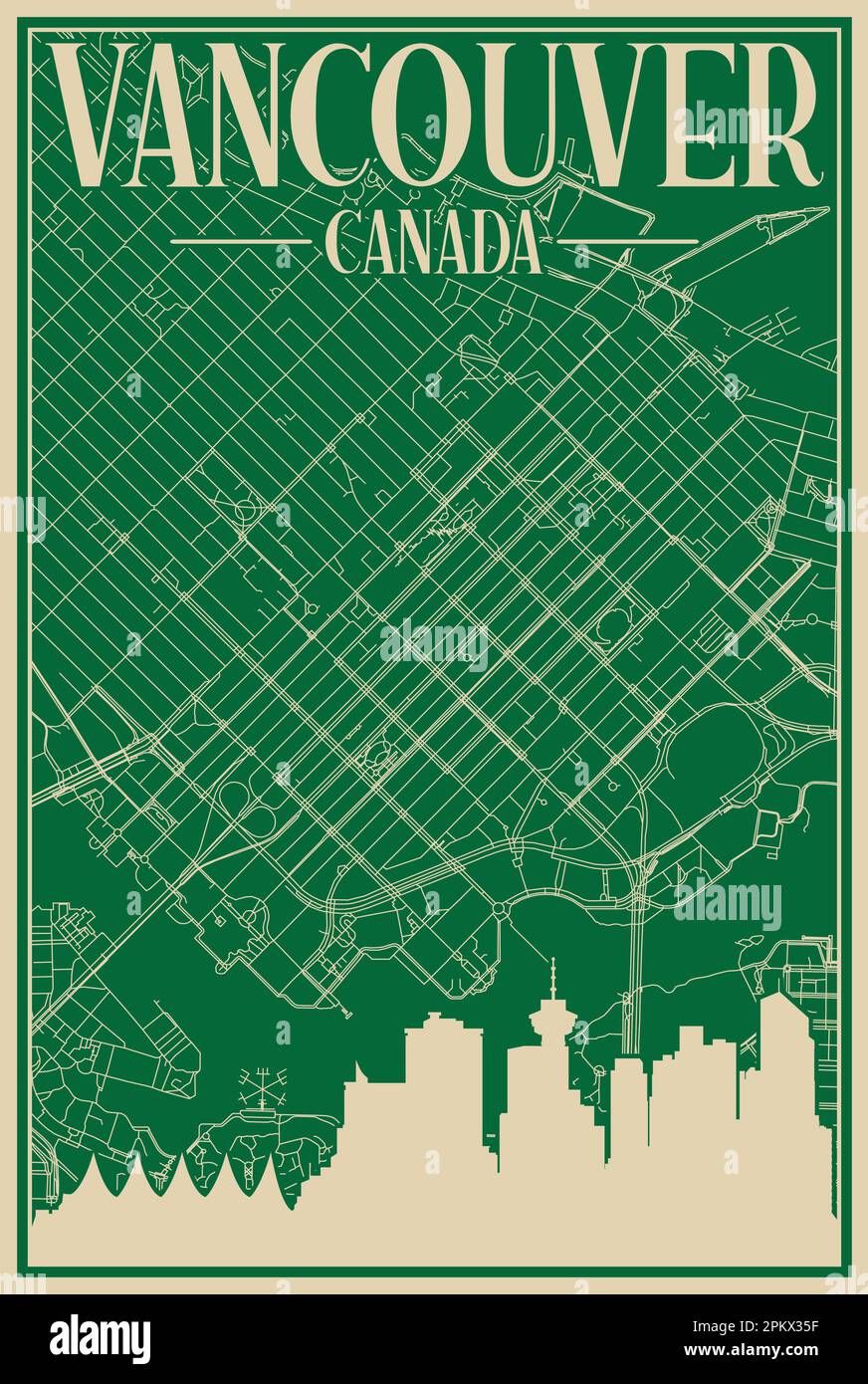 Road network poster of the downtown VANCOUVER, CANADA Stock Vector