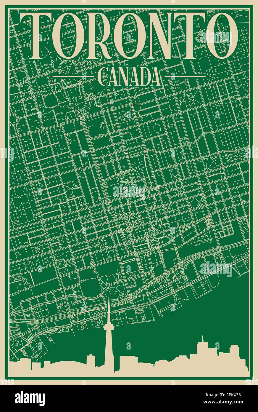 Road network poster of the downtown TORONTO, CANADA Stock Vector Image