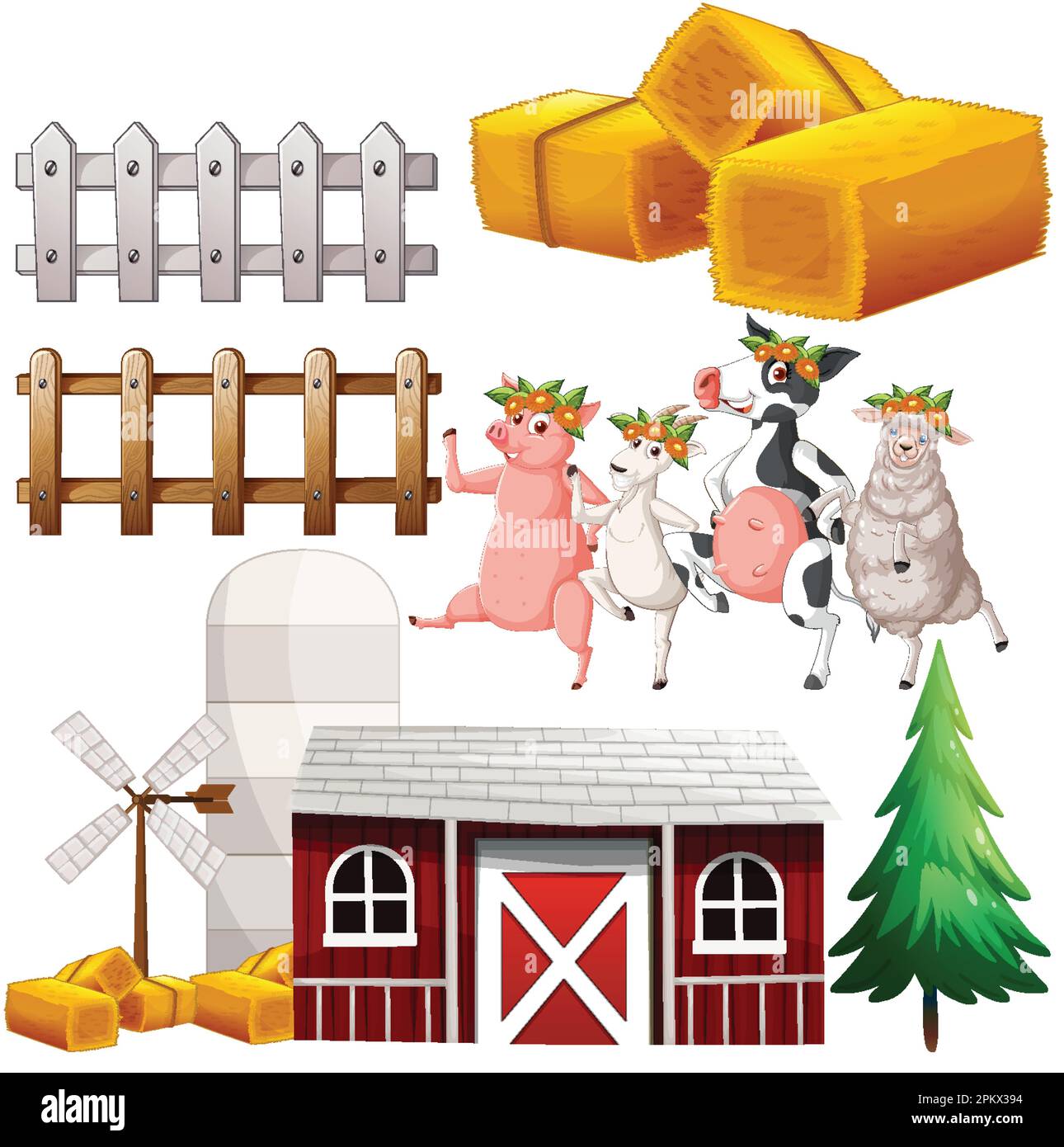 Farm Objects and Elements Vector Set illustration Stock Vector Image ...