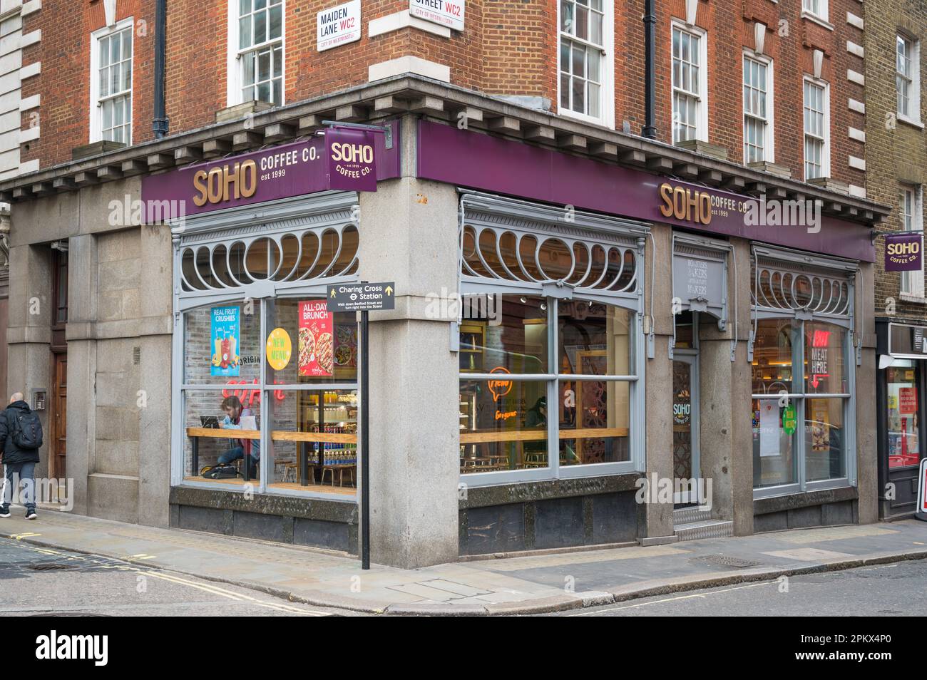 Exterior of SOHO Coffee Co. A coffee shop and restaurant on Bedford Street, Covent Garden