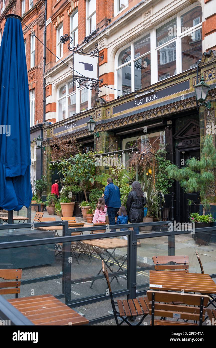Exterior of Flat Iron Covent Garden, a steak house restaurant founded