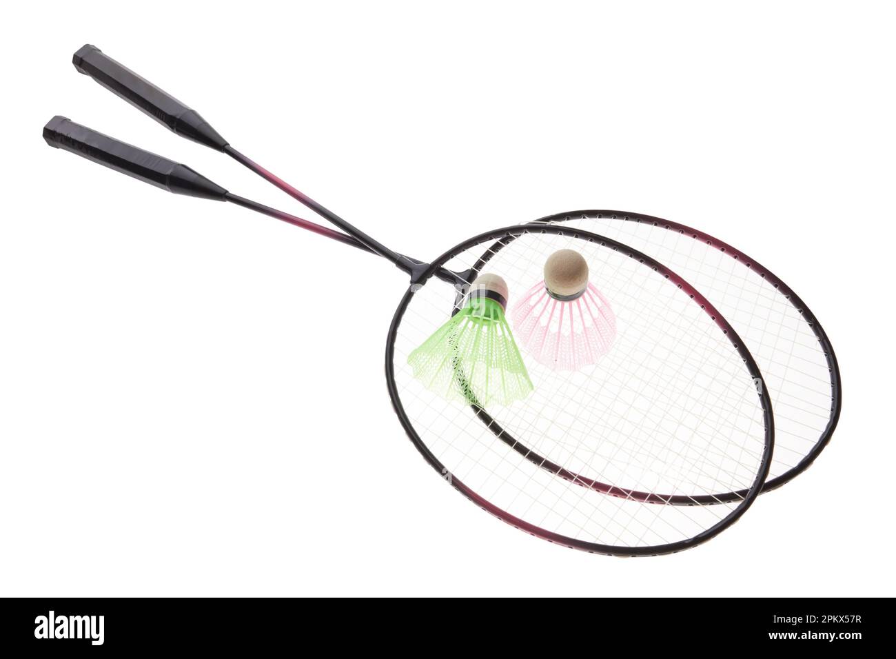Badminton racket and shuttlecock isolated on white background Stock