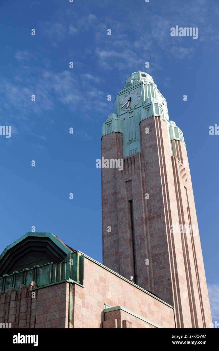 Finland, Helsinki, main railway station clock tower. Stock Photo