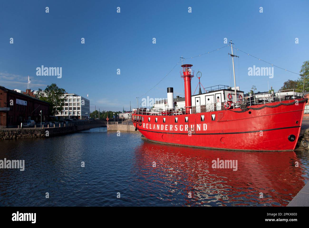 Finland, Helsinki,  Relandersgrund boat used as a floating restaurant. Stock Photo