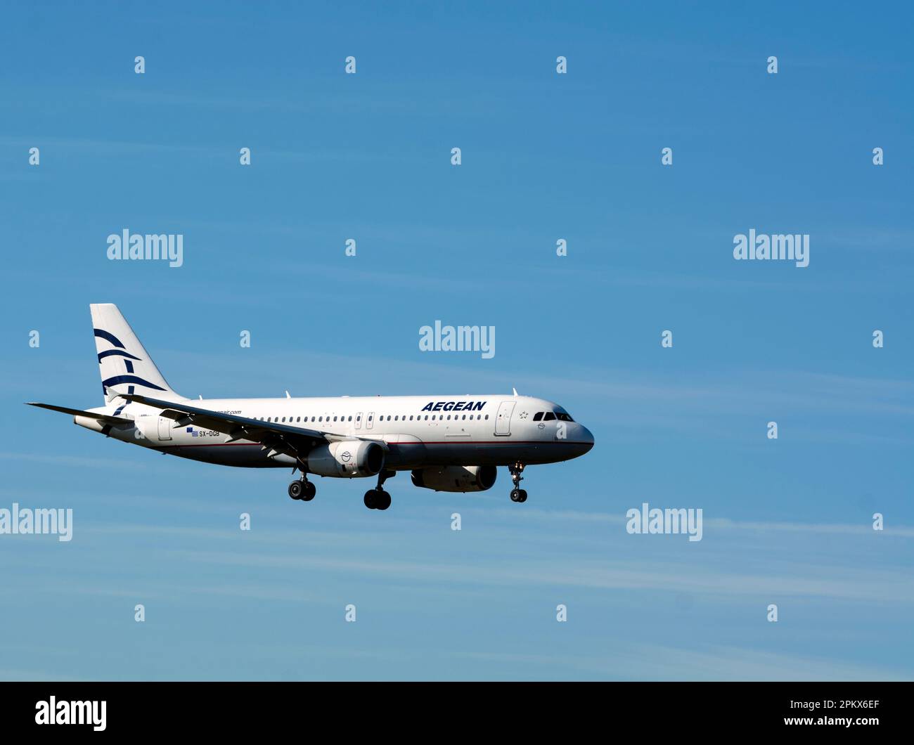 Aegean Airlines Airbus A320-232 landing at Birmingham Airport, UK (SX-DGB) Stock Photo