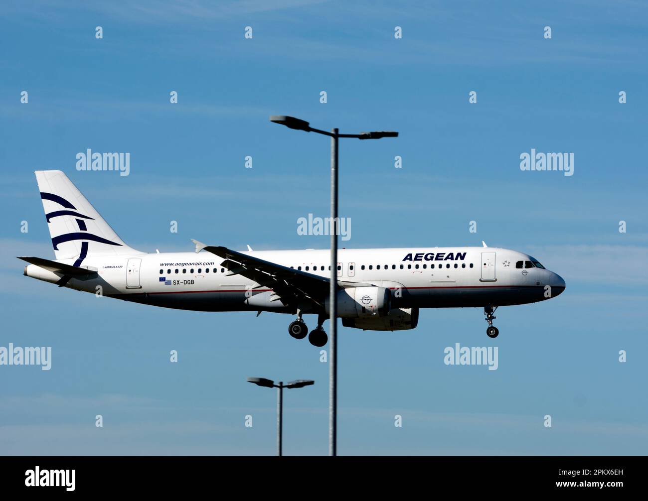 Aegean Airlines Airbus A320-232 landing at Birmingham Airport, UK (SX-DGB) Stock Photo