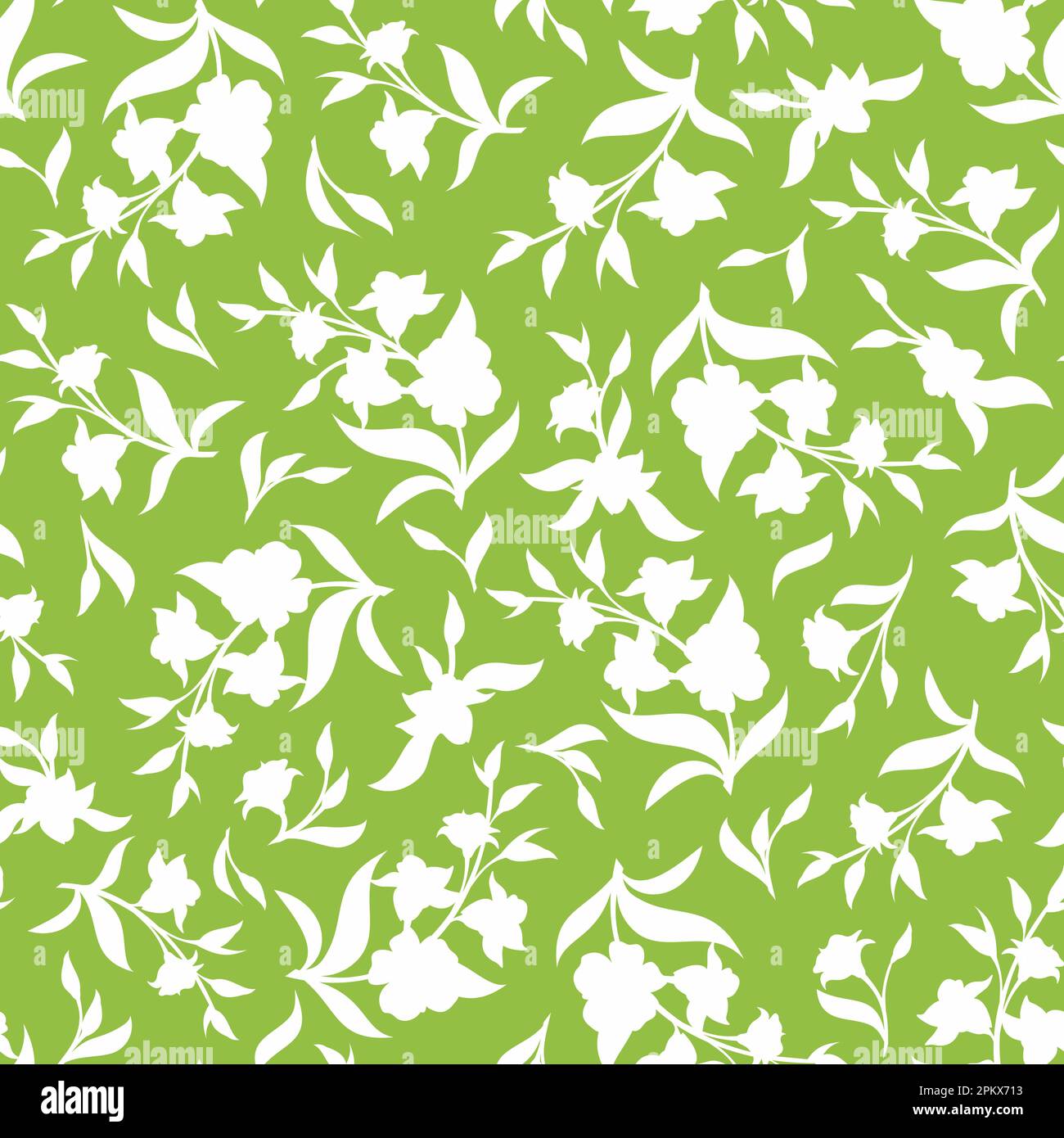Seamless floral pattern with flowers silhouettes. Vector green and ...
