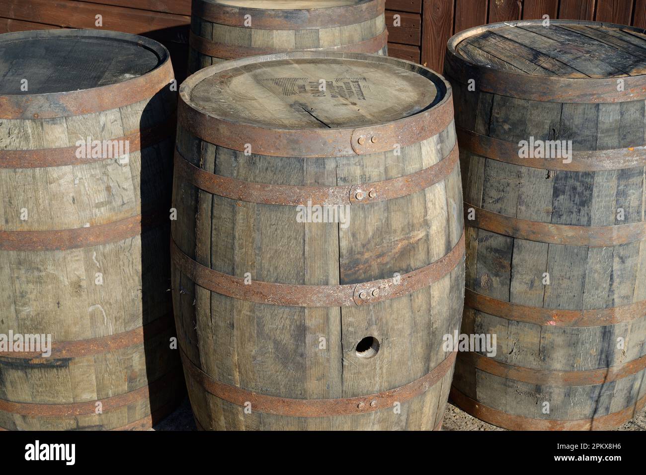 Whiskey or whisky barrels Stock Photo