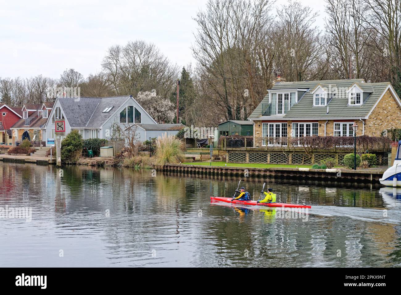 A two man kayak on the river Thames at Laleham, Staines Surrey England UK Stock Photo