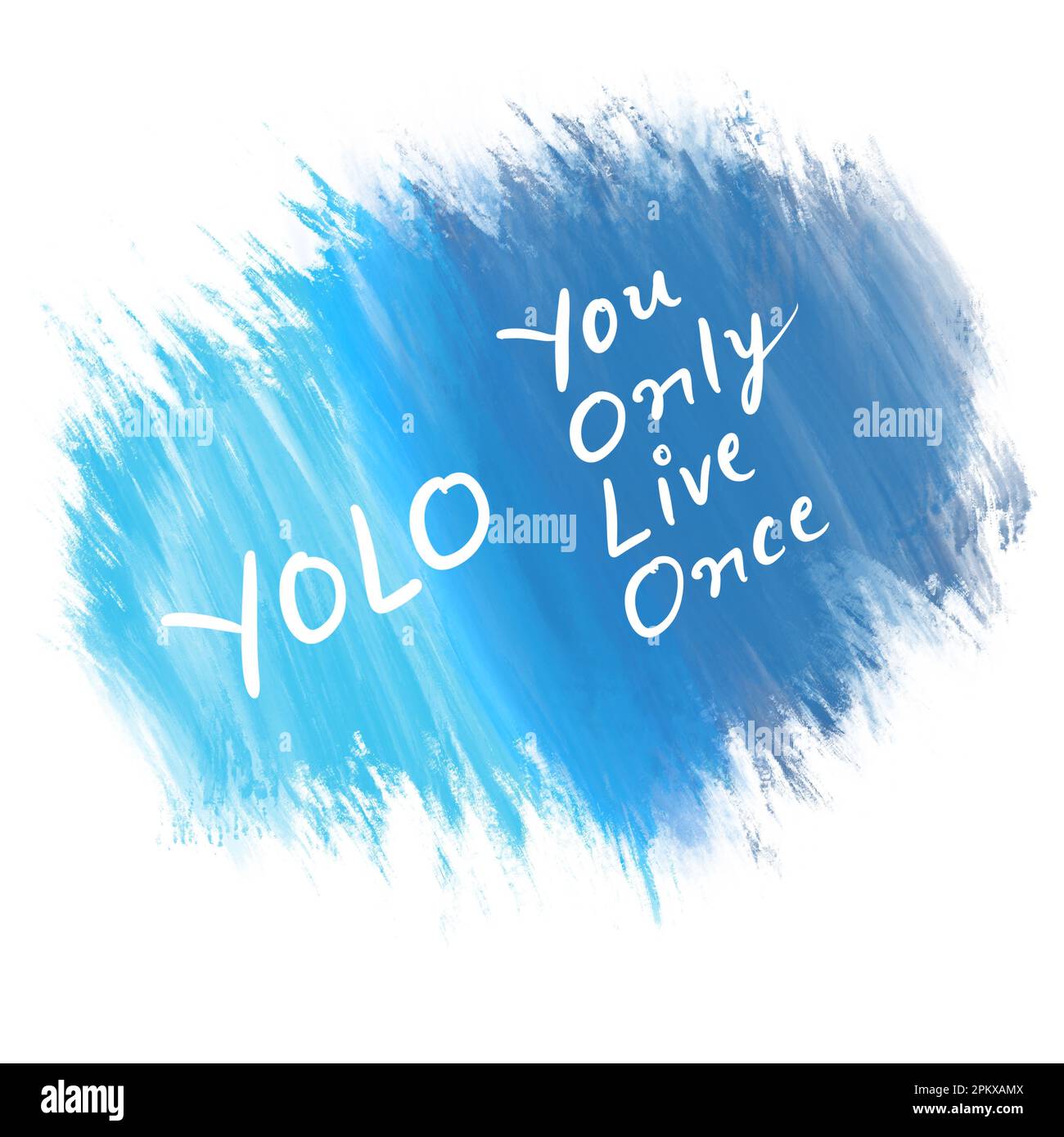 YOLO - You Only Live Once Blue Spatter Painting Text Stock Photo