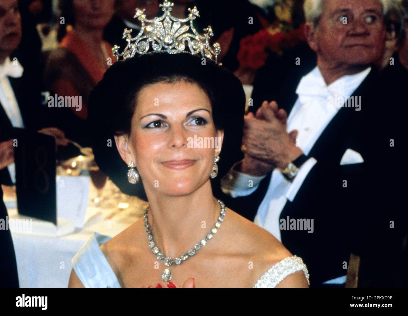 QUEEN SILVIA Of sweden in gala at Nobel Banquete in city hall Stock Photo