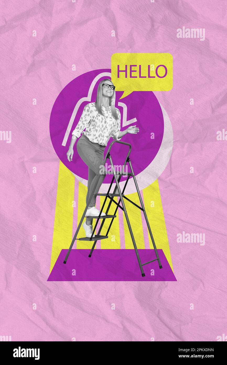 Vertical poster picture image collage of positive cheerful lady go ...
