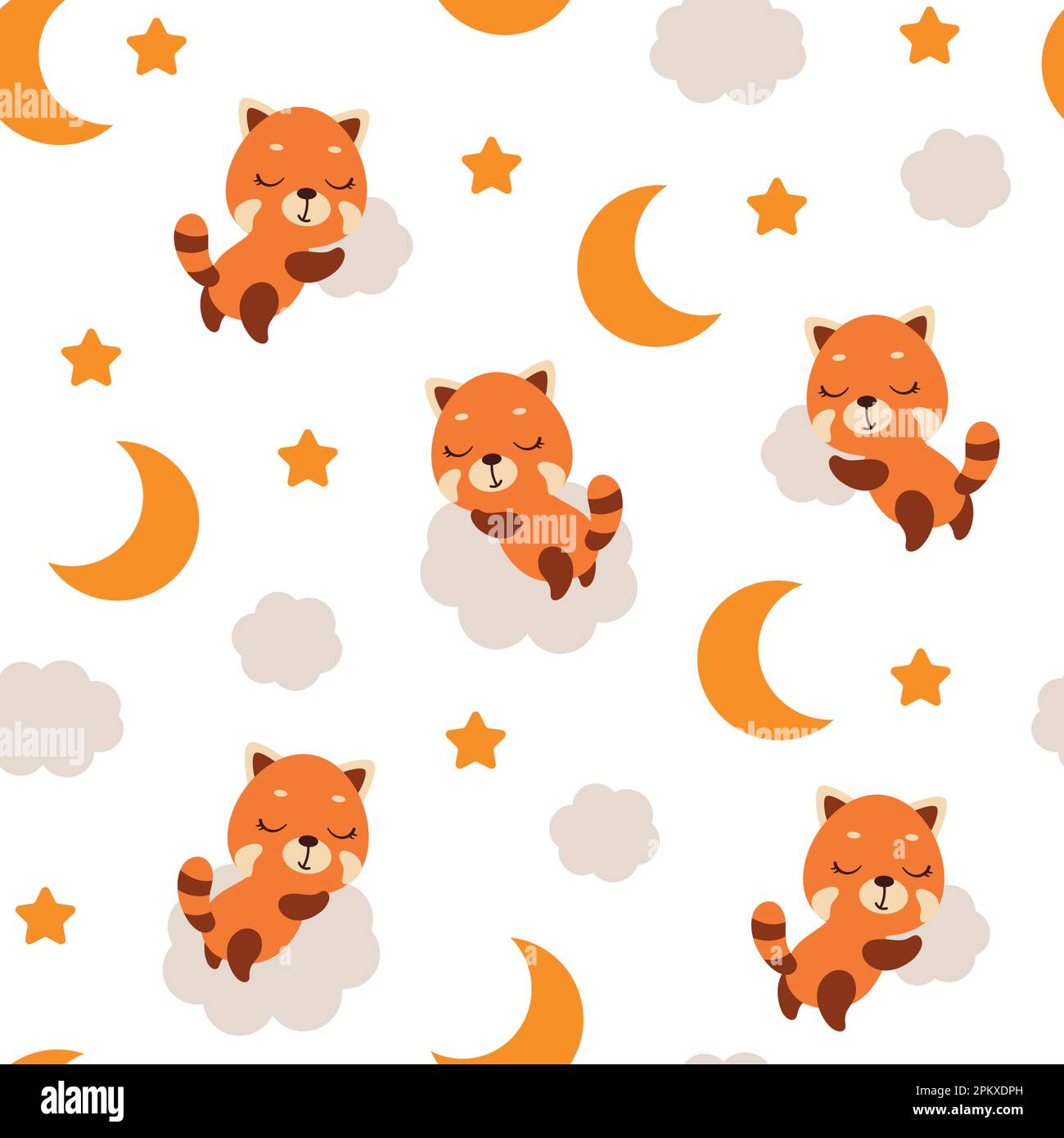 Cute little red panda sleeping on cloud seamless childish pattern ...